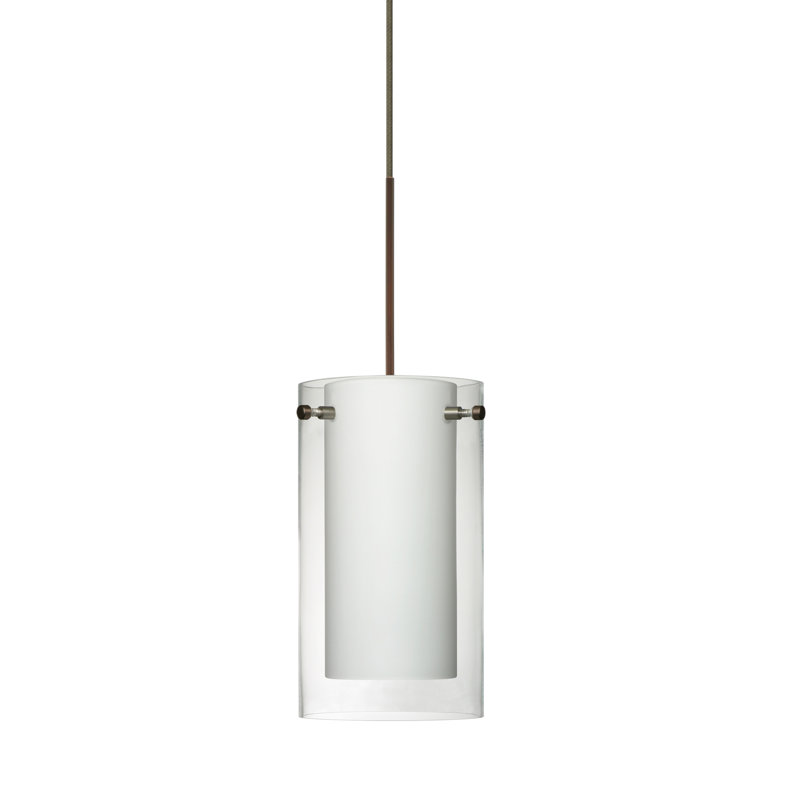 Luminaire suspendu à cylindre simple 1 lumières Morena, Bronze, Halogène, Transparent / opale