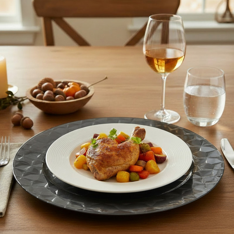 Assiette de présentation Marlee Pentagon noir 13 po - ensemble de 6, Noir
