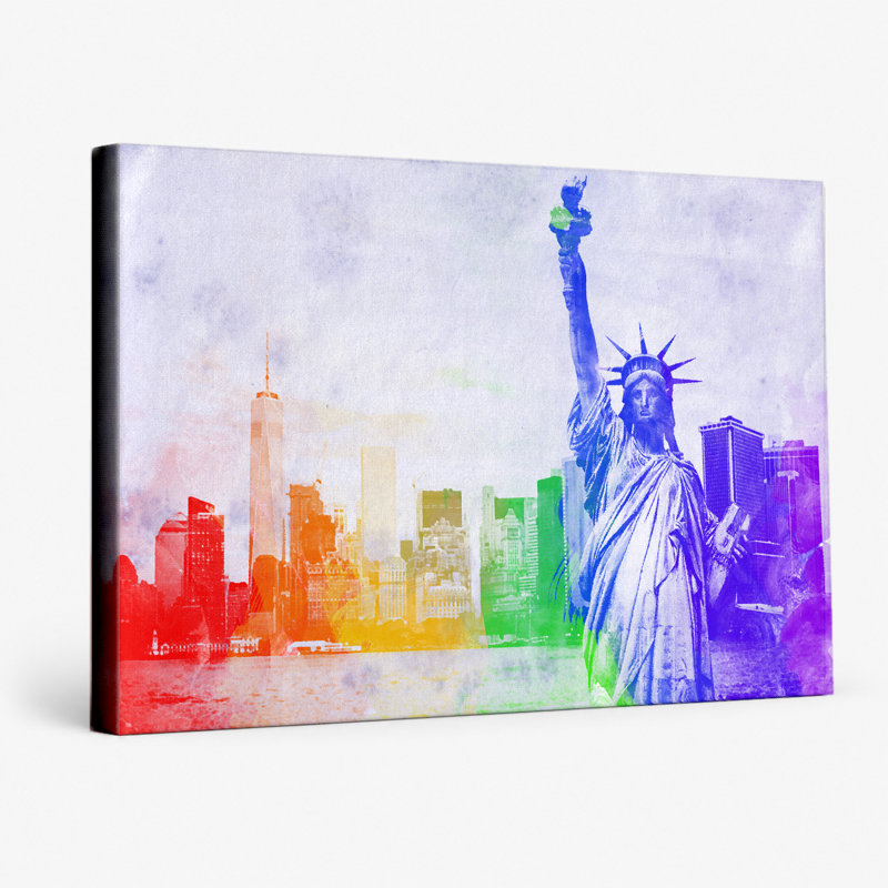 Statue de la liberté, arc-en-ciel, art mural toile, 36" W x 24" H