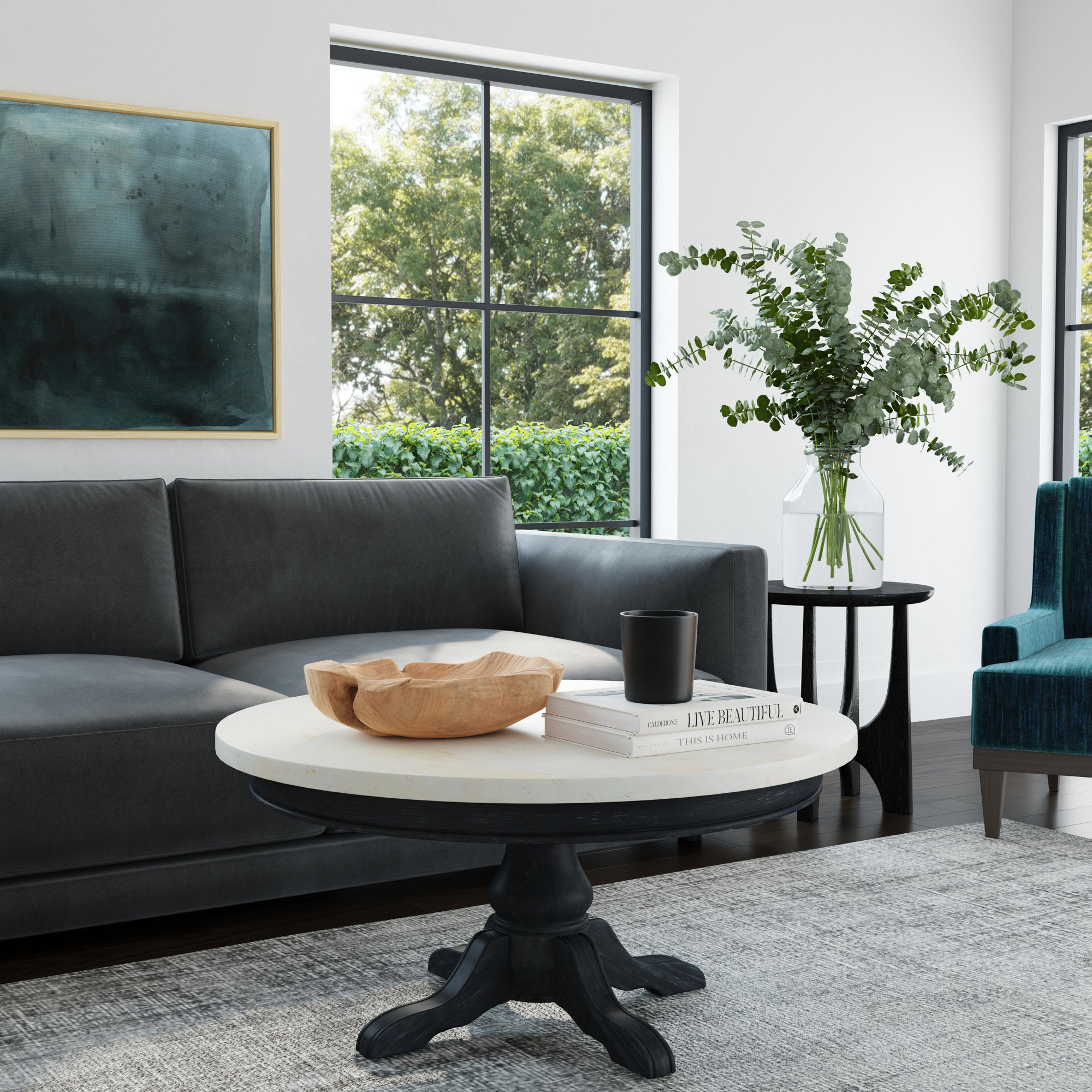 Aberdale Coffee Table, Ivory Top/Black Base