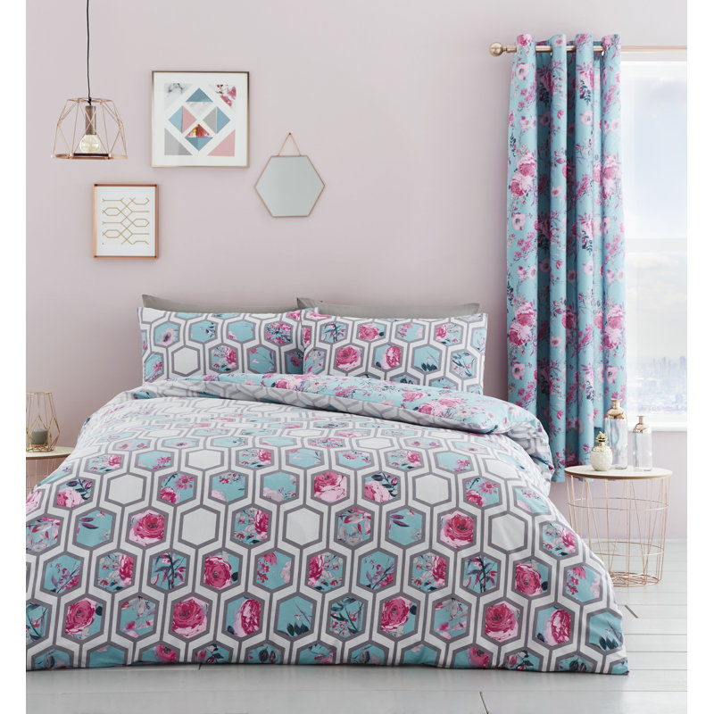 Hexagon Floral Eyelet Room Darkening Curtains
