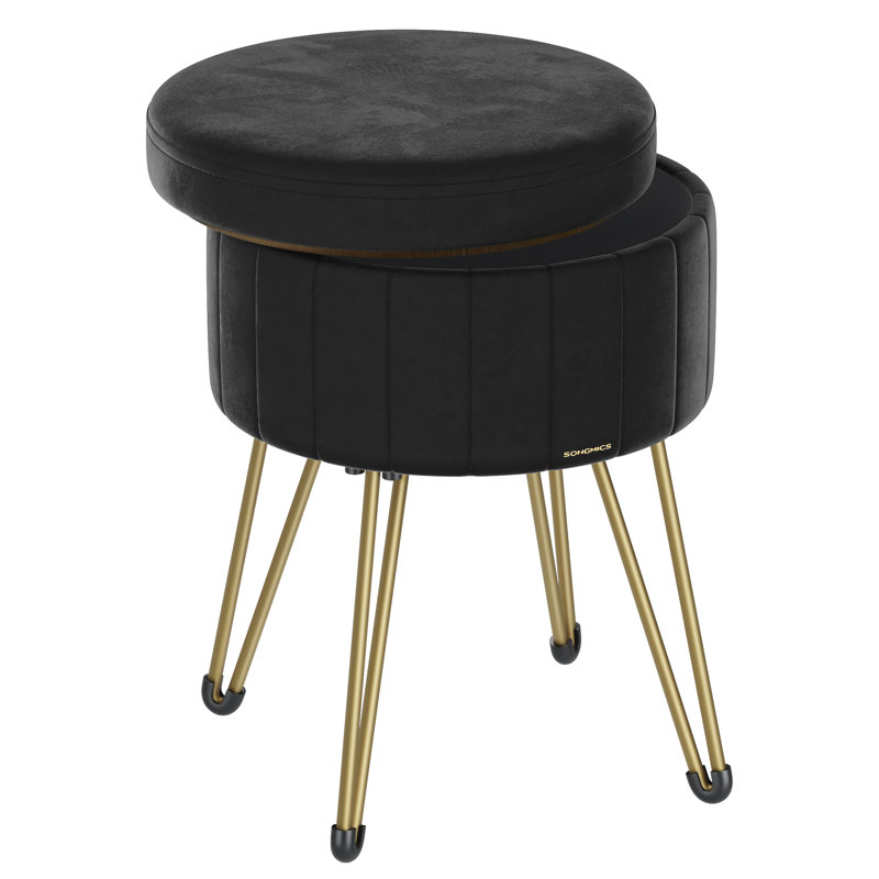 Alliber 32cm Wide Round Solid Colour Footstool Ottoman with Storage, Black