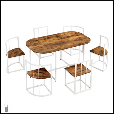 Modern 7-Piece Faux Marble Dining Set With Compact 55-Inch Table And Six Comfortable Chairs For Elegant Dining
