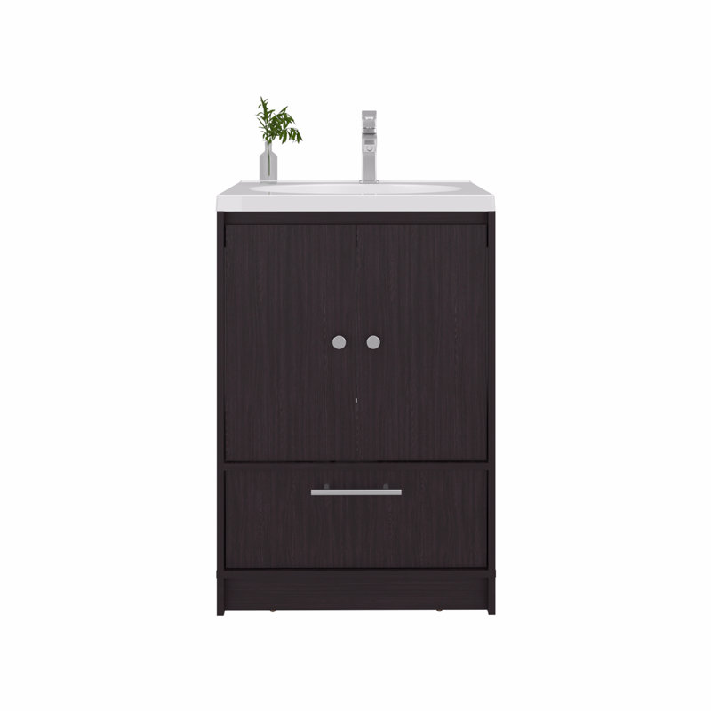 Meuble-lavabo avec lavabo, 2 portes, 1 tiroir, Noir