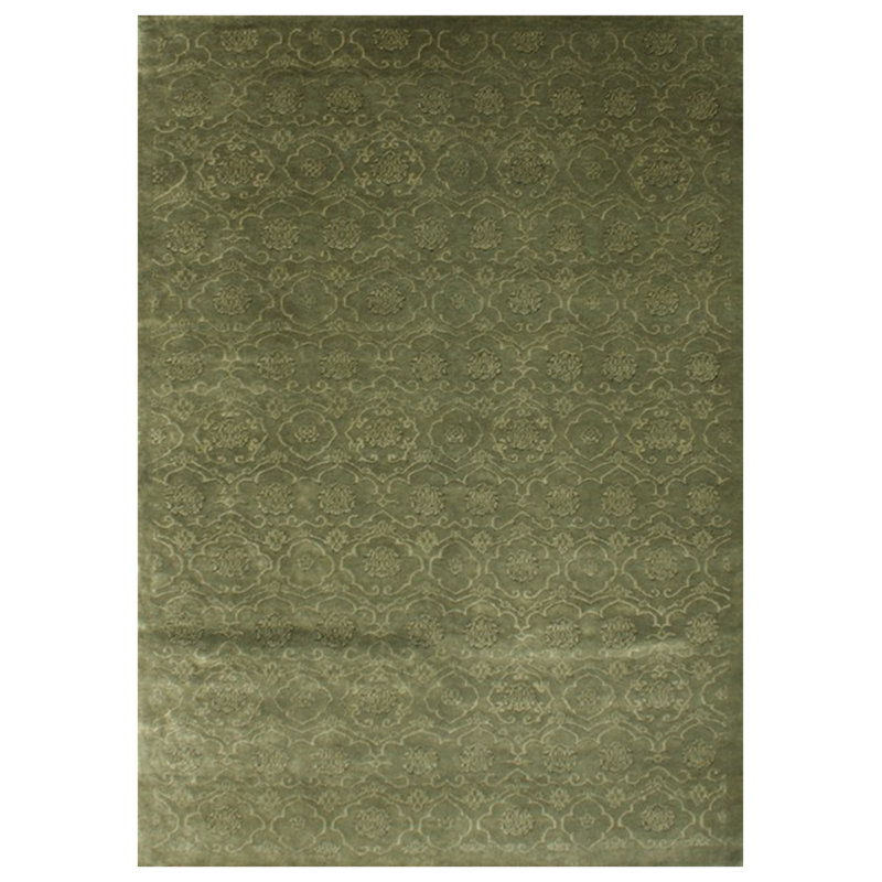 Tapis de zone en laine vert noué la à la main 6 pi x 9 pi one-of-kind Kevan