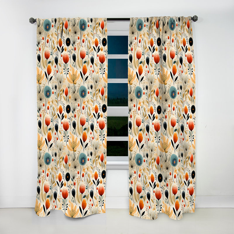 Mod Botanicals II - Rideau Mid-Century - Rideau géométrique obscurcissant - 1 panneau, L 52 po x L 120 po