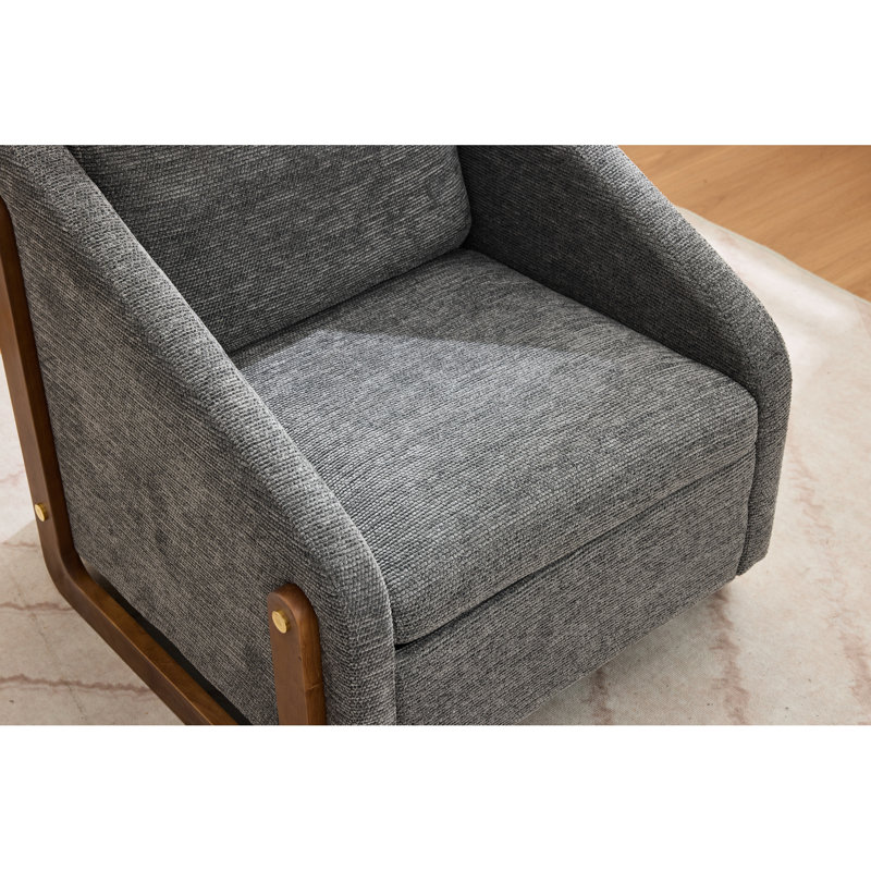 Fauteuil en chenille rembourré de mousse avec structure latérale en bois pour le salon - coussin gris, Gris