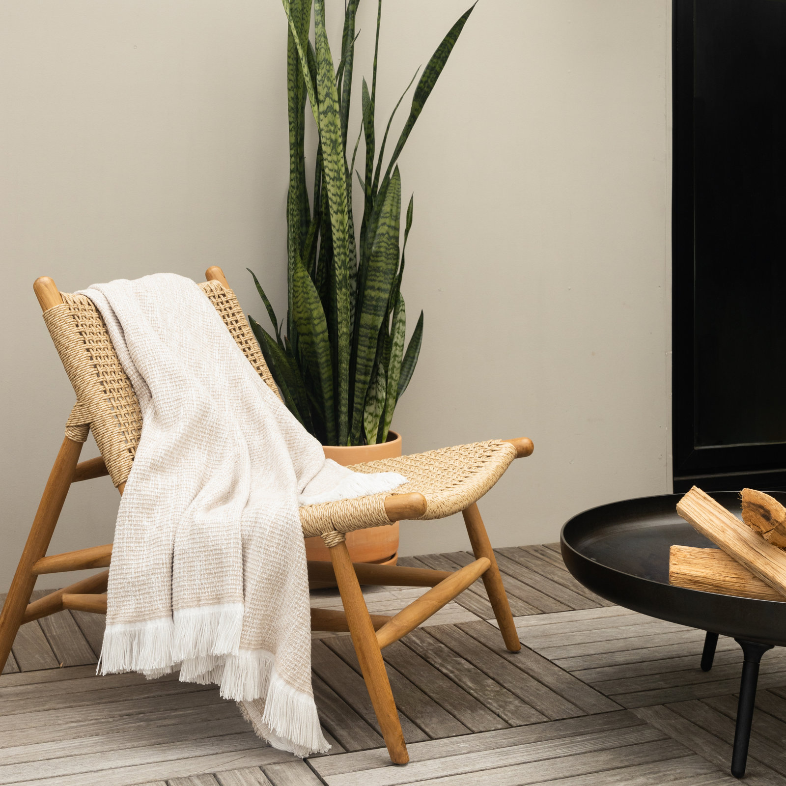Sunbrella Wylene Indoor/Outdoor Performance Throw Blanket, Flax