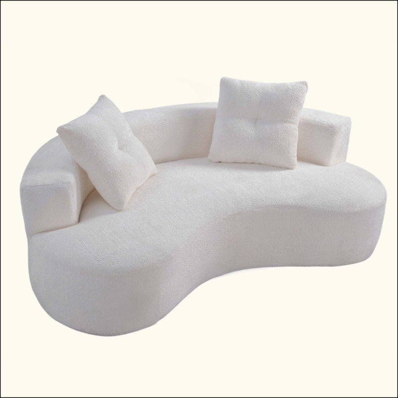 Canapé 3 places pour le salon, canapé désossé avec 2 coussins, canapé rembourré, Blanc, crème