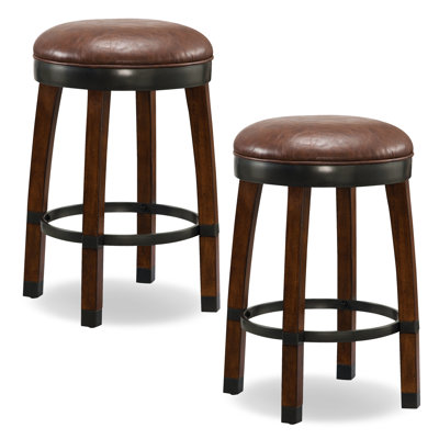 Coomes Swivel Upholstered Faux Leather Counter Stool with Solid Wood Frame