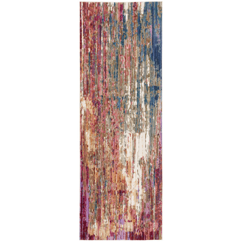 Tapis rouge / bleu à motif abstrait Olneyville, Tapis de couloir 2 pi 9 po x 8 pi