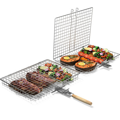 Sorbus Stainless Steel Large Barbecue Folding Grilling Basket With Removable Handles - Set Of 2