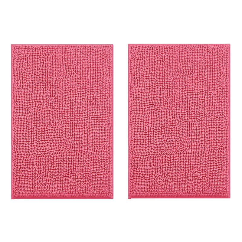 Ensemble de 2 tapis de salle de bain en chenille moelleux et moelleux, Rose vif