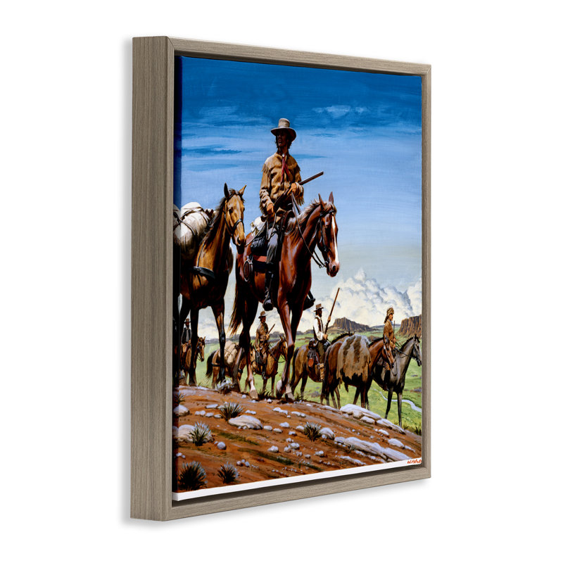 Cadre flottant Santa Cow Trail Cowboys, conception par Wind River Studios, H 18 po x l 18 po, Cadre flottant orme Montalcino