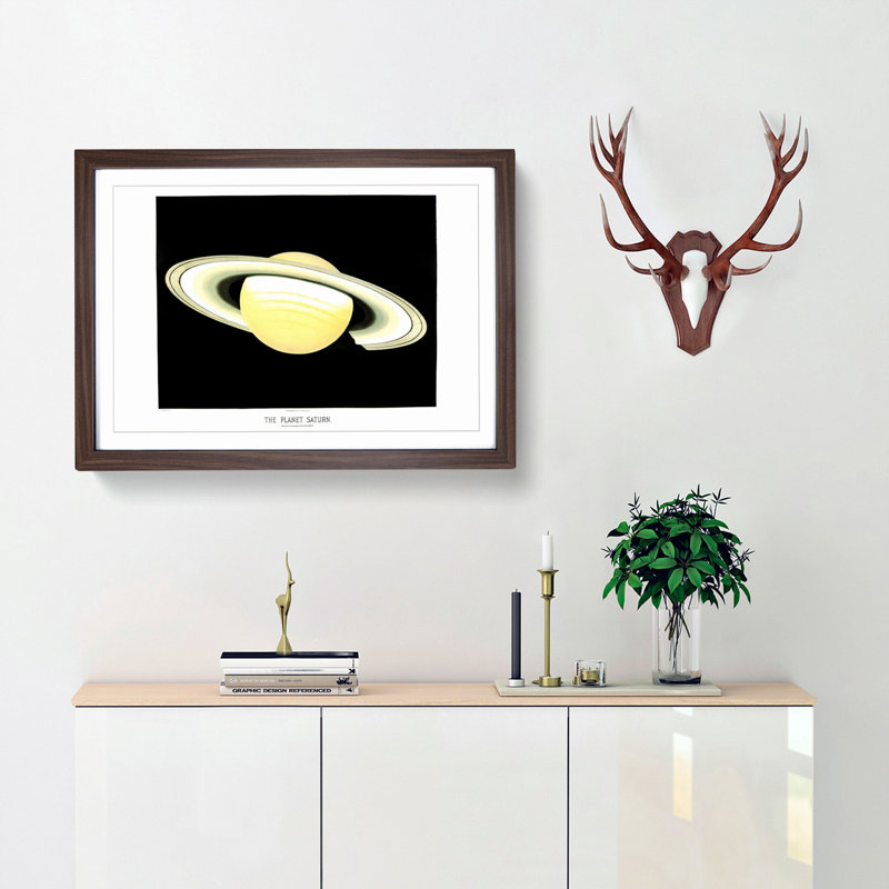 Planet Saturn by E. L. Trouvelot - Picture Frame Painting Print, Walnut Framed, 27cm H x 36cm W x 2cm D