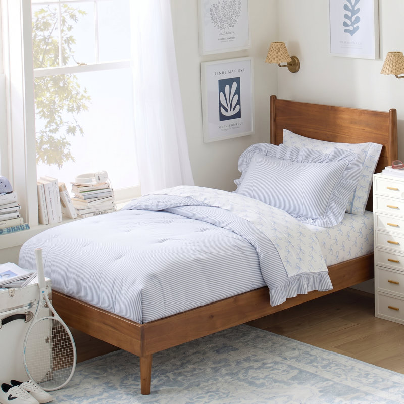 Lit plateforme en bois d'acacia Cohron avec pieds évasés , Simple TG, Brun moyen