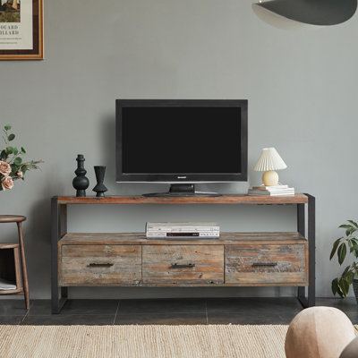 Reclaimed Wood Media TV Console Table with Ample Storage, Antique Finish, and Open Shelf for Modern Living. by Ophelia & Co.