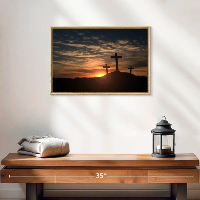 Croix de silhouettes, Cadre flottant en bois naturel, 19 po x 13 po