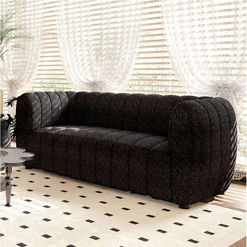 Canapé rembourré Javette, H 31,5 po x l 63 po x P 34,5 po, Bouclé noir