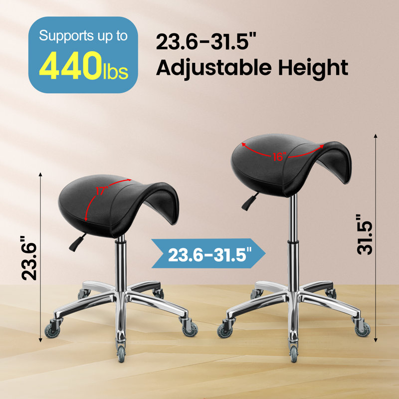 Ellengard Adjustable Height Ergonomic Lab Stool with Wheels, Black