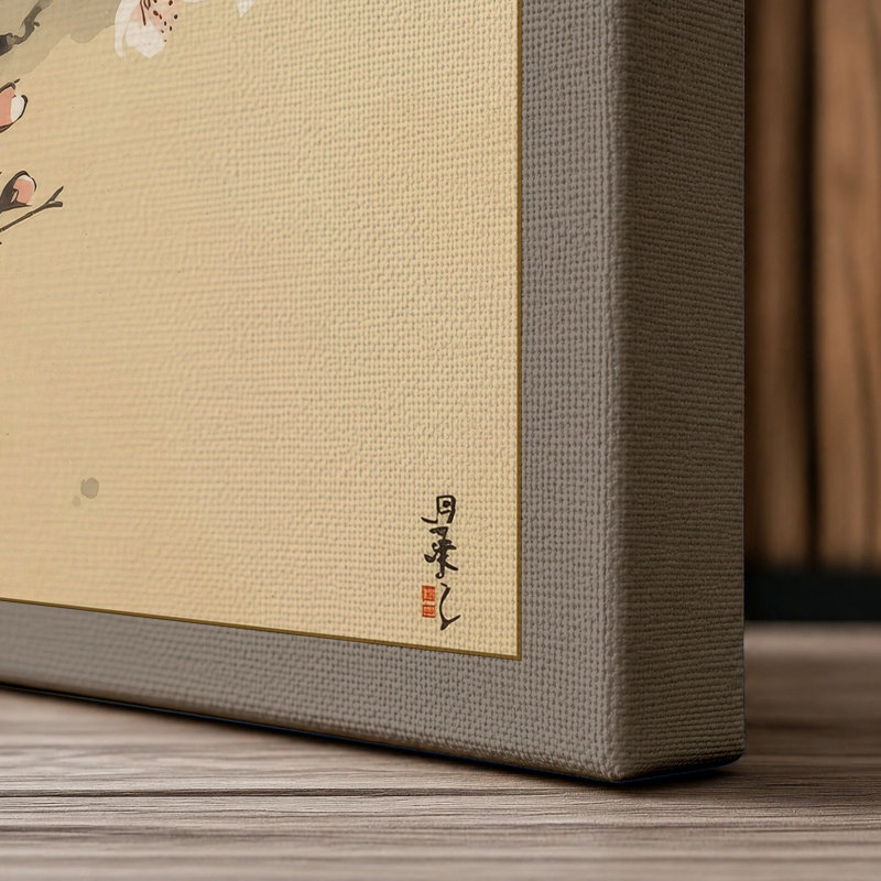 Moonlit Blossoms Japandi - Wrapped Canvas, 18x12 - 45.7 x 30.5 cm, Taupe Border