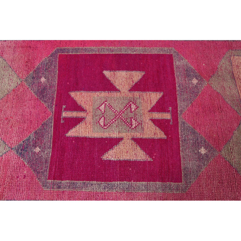 Tapis en laine, tapis de cuisine roses, tapis géométriques, tapis turcs, tapis rétro, tapis de couloir 3,4 pi x 11 pi