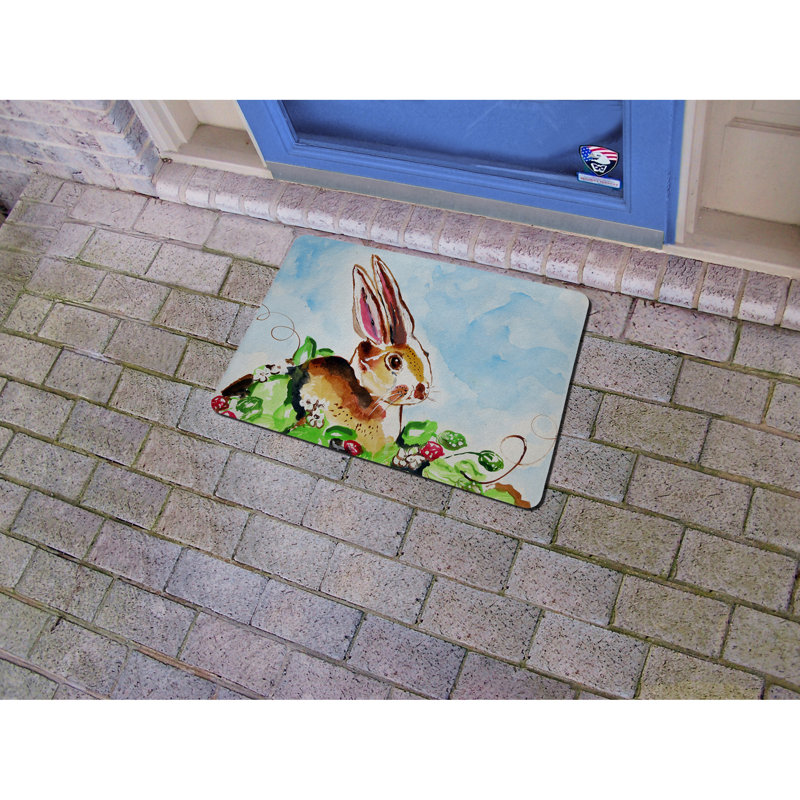 Tapis de porte pour l’extérieur antidérapant lapin Deveraux, Rectangle 1 pi 6 po x 2 pi 2 po