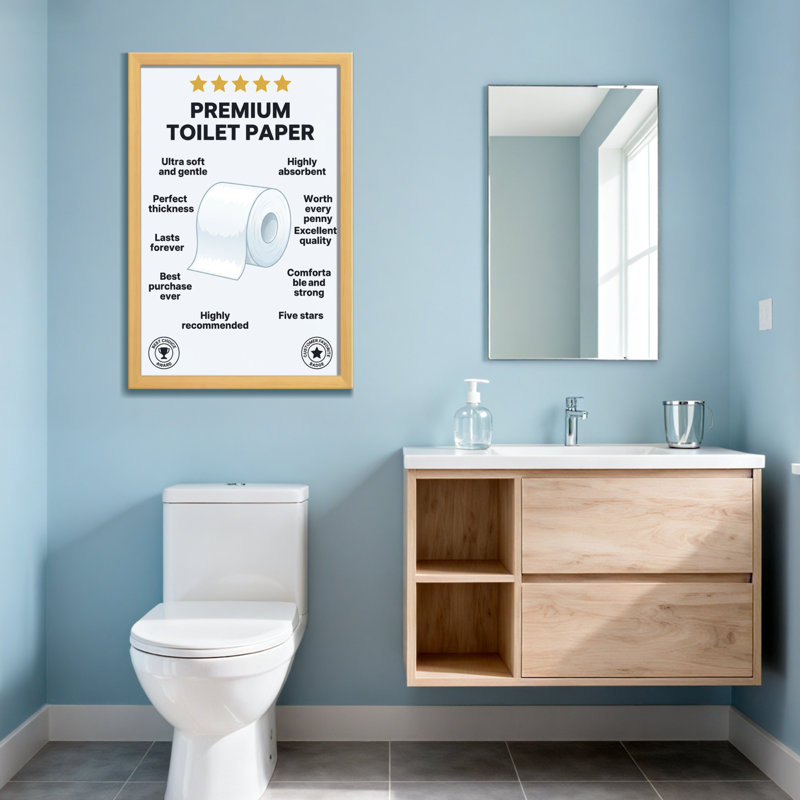 Papier hygiénique Bath & Laundry, H 18 po x l 12 po, Impression encadrée sans passe-partout, Grain de bois clair