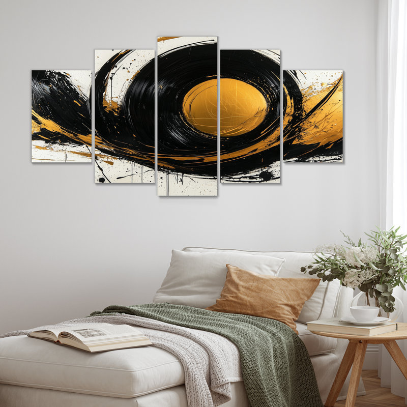 Abstrait cercle en tons de noir et d'or II - formes abstraites sur toile