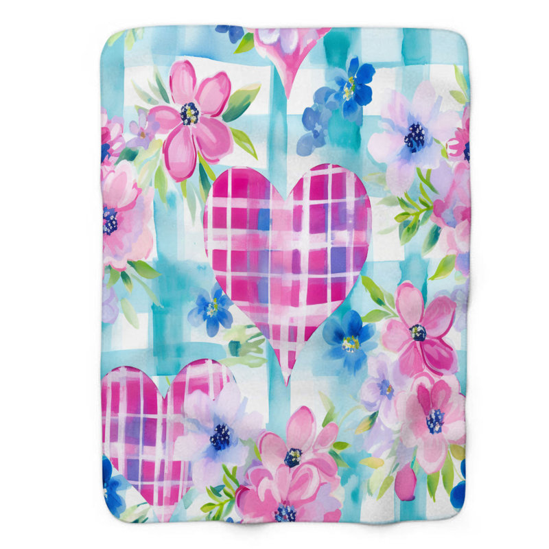Couverture en sherpa de qualité supérieure 1 pièce Gingham Affection, L 60 po x L 80 po