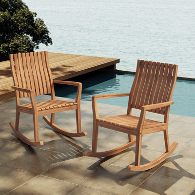 Dengler Outdoor Acacia Wood Rocking Chairs With Slatted Backrests