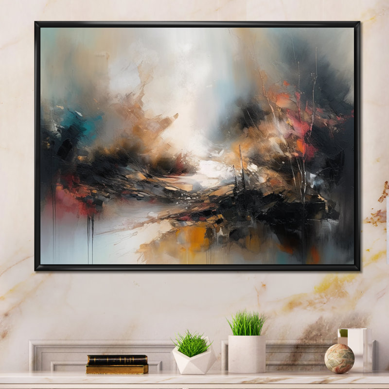 «Brown Abstracted Nature II», art abstrait sur toile, H 24 po x l 32 po x P 1 po, Cadre flottant noir