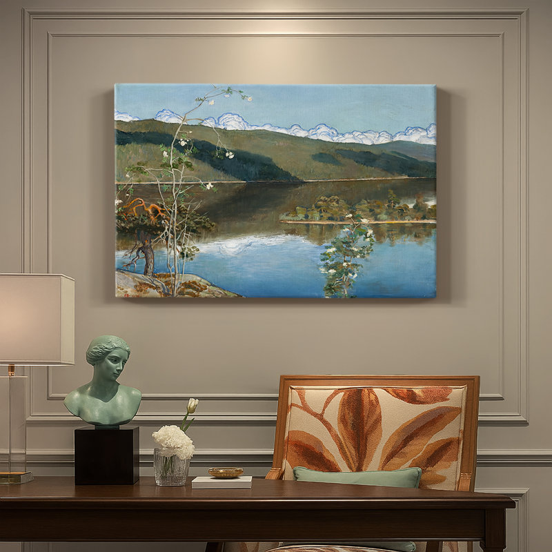 Lake Landscape with White Flowers-Unknown (Monogrammed E.K. / A.K.K.)-Gallery Wrapped Canvas-1899, 12 x 18