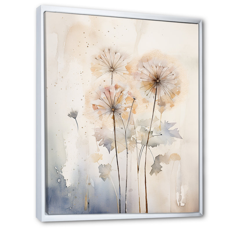 Dandelion Charm in Winter IV - Pissenlit grand, art mural, Cadre flottant blanc, H 20 po x l 12 po x P 1 po