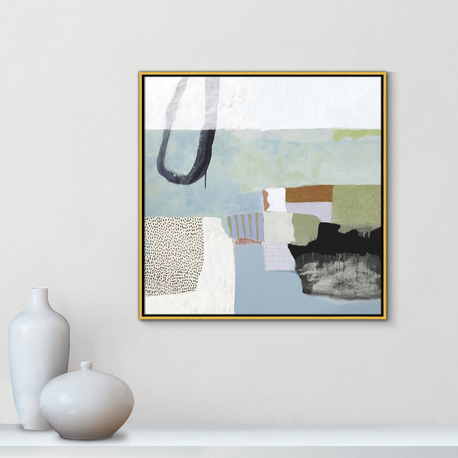 Blue Rhythm by Nathaniel Mather - Painting Print, Gold Framed Canvas, No Mat, 31.5" H x 31.5" W x 2" D