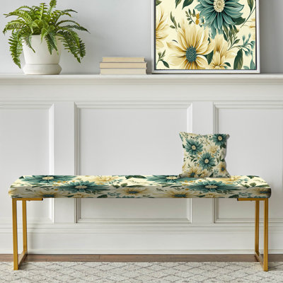 Banc rembourré vintage doré vert et beige Dahlia I