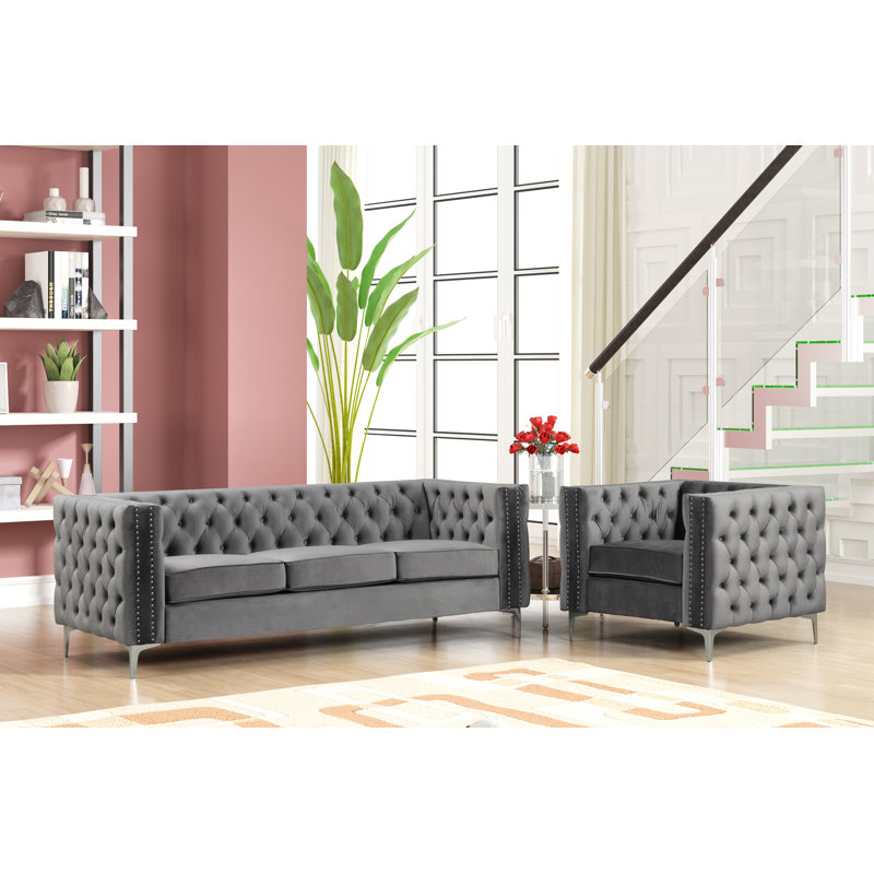 Ensemble de salon standard 2 pièces Virgil, Velours gris velours
