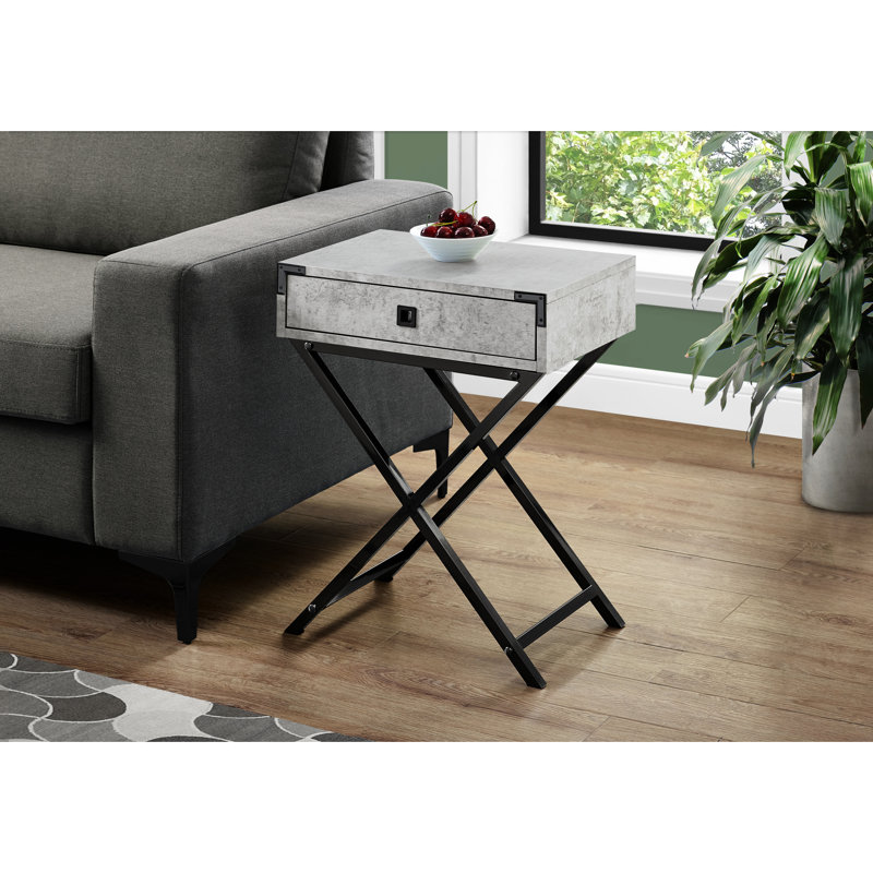 Table d'appoint polyvalente avec tiroir en stratifié gris et pieds de table de chevet contemporains en métal noir spacieux