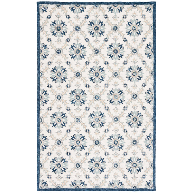 Martha Stewart Hand Tufted Wool/Cotton Floral Rug in Blue/Gray, Rectangle 3" x 5"