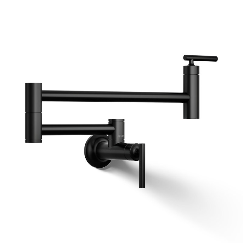Wall-Mount Pot Filler Faucet, Swing Arm Kitchen Pot Filler Faucet, Matte Black