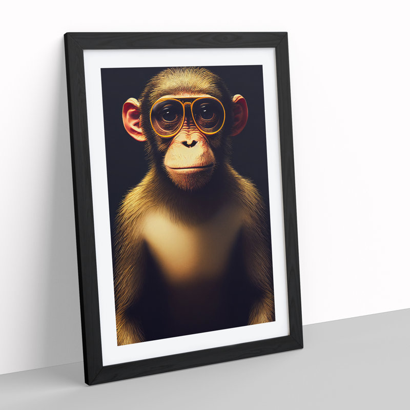 Monkey In Glasses No.3 - Framed Print, Black, 64cm H x 46cm W