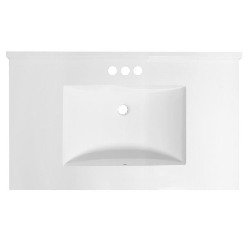 37-Inch White Cultured Marble Vanity Top with Backsplash