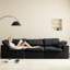 Canapé modulaire à assise profonde, canapé en mousse haute résilience avec revêtement en tissu éponge moelleux, coussins de dossier amovibles, livré compressé en boîte, canapé moderne et bas pour salon-630282845-630282847