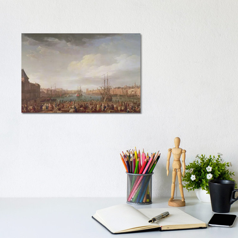 Morning View Of The Inner Port Of Marseille And The Pavilion Of The Horloge Du Parc, 1754 by Claude Joseph Vernet - Wrapped Canvas Gallery-Wrapped Canvas Giclée