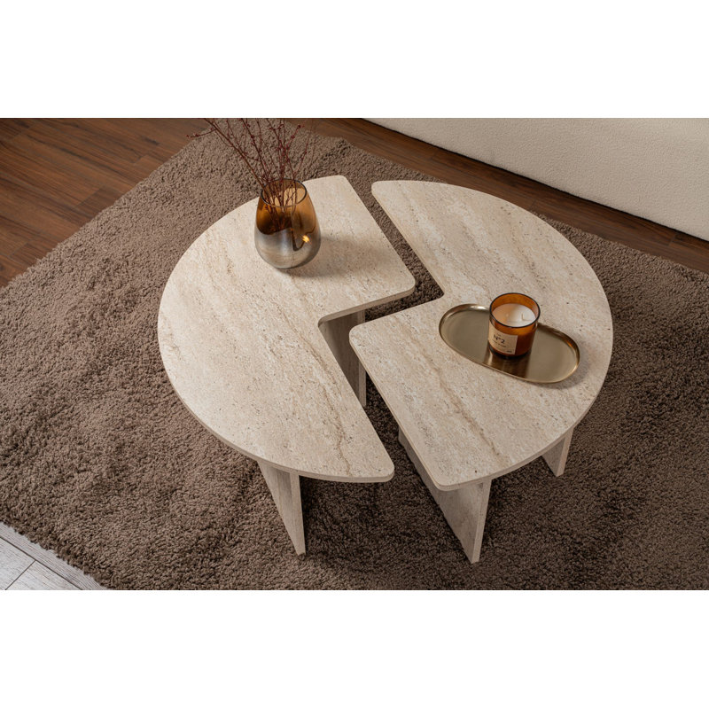 Table basse moderne, travertin, 35,4 po de diamètre x 16,1 po de hauteur | 100% panneau de particules enduit de mélamine, épaisseur: 0,7 po | Design élégant en marbre, parfait pour le salon ou le salon, élégant et durable