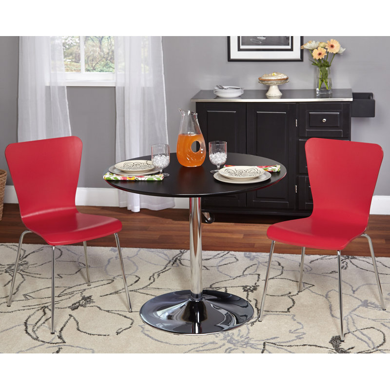Pedestal Dining Set, Red, 3 Pieces: 1 Table, 2 Chairs