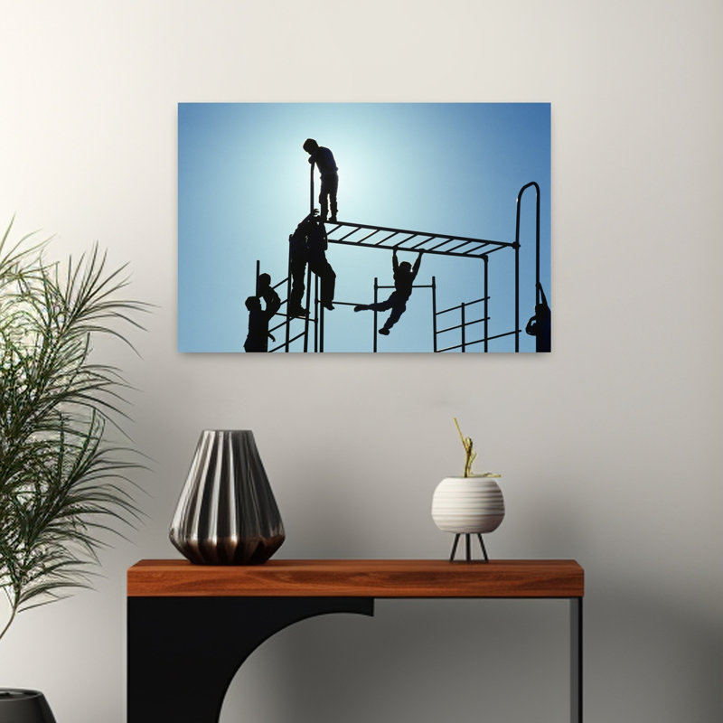1990, sept anges silhouettes découpées sur un terrain de jeu Jungle Gym Classic Playful Retro Singe, art mural
