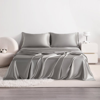 Silky Cooling Satin Sheet Set, Hair & Skin Friendly, Wrinkle, Fade, Stain Resistant Deep Pocket Sheet Set