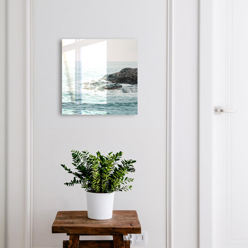 Key box, Opens to the left, 30x30x5, White, Seascape with waves and rocks, 
