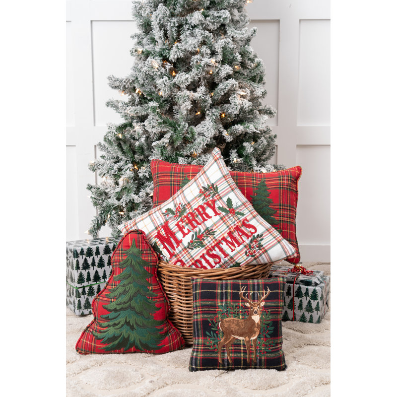 Coussin décoratif en forme d'épinette à motif pin de Noël 18 po x 15 po